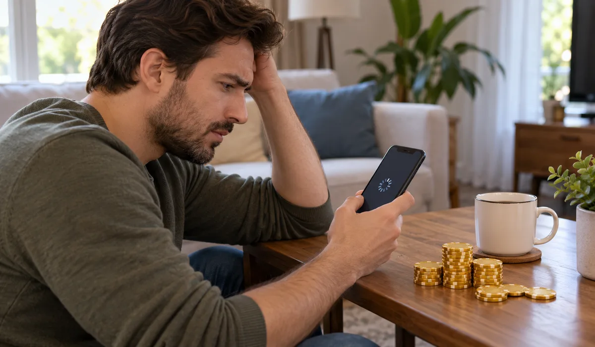 Man frustrated by a loading screen on his phone
